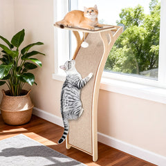 122cm Window Cat Climber with Large Perch Curved Sisal Scratching Ramp Suction Cup Mount Removable Mats Hanging Toy 20kg Capacity