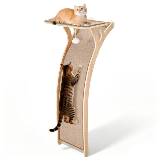 122cm Window Cat Climber with Large Perch Curved Sisal Scratching Ramp Suction Cup Mount Removable Mats Hanging Toy 20kg Capacity