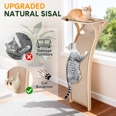 122cm Window Cat Climber with Large Perch Curved Sisal Scratching Ramp Suction Cup Mount Removable Mats Hanging Toy 20kg Capacity
