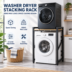Washer Dryer Stacking Rack Heavy Duty 3-Level Height Adjustable Over Washer Storage Shelf with Countertop for Laundry Bathroom Organization Space Saver