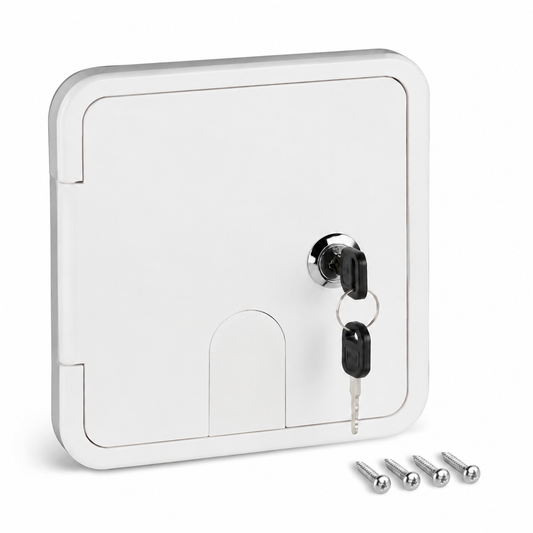 Seaflo Square Cable Hatch with Key Lock 32mm Cable Opening and Mounting Screws for Boat Marine Caravan RV Outdoor Applications White SFCH1-151-166-01