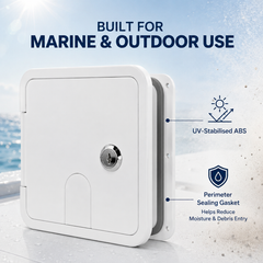 Square Cable Hatch with Key Lock 32mm Cable Opening and Mounting Screws for Boat Marine Caravan RV Outdoor Applications White SFCH1-151-166-01
