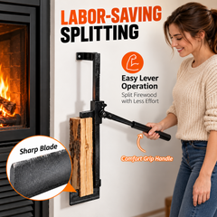 Wall Mounted Log Splitter for Firewood Heavy Duty Steel Manual Kindling Cutter Split up to 35cm with Ergonomic Handle for Indoor Fireplace Outdoor Use