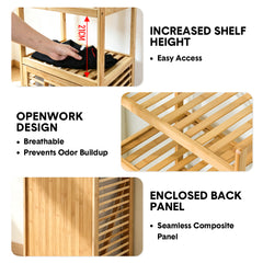 Bamboo Laundry Hamper Floor Stand Clothes Organizer with 3-Tier Storage Shelves and Tilt-Out Detachable Basket for Bathroom Bedroom Living Room 40x30x119cm