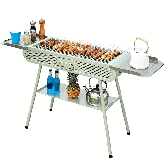 Portable BBQ Grill Folding Metal Charcoal Barbecue Grill Stove Fit 3-15 People with Large Cooking Area and Side Storage for Outdoor Camping Picnic Backyard