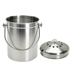5L Compost Bin Kitchen Countertop Stainless Steel Composter Bucket with Lid and Charcoal Caddy Kitchen Waste Pail Odour Free and Easy Cleaning Silver