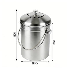 5L Compost Bin Kitchen Countertop Stainless Steel Composter Bucket with Lid and Charcoal Caddy Kitchen Waste Pail Odour Free and Easy Cleaning Silver
