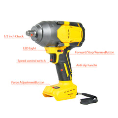 Cordless Impact Wrench Brushless High Torque Hog Ring Compatible Dewalt 18V Battery with 6 Sockets 14mm/17mm/18mm/19mm/21mm/22mm- Skin Only