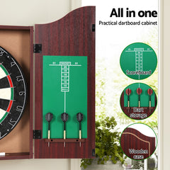18 inch Dartboard Dart Board with Steel Darts Wooden Cabinet Party Game