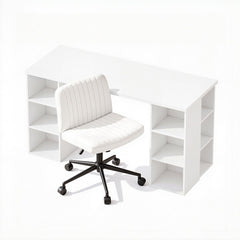 Artiss Office Desk & Chair Set 150cm Computer Desk with 6 Storage Shelves & Ergonomic Cross Legged Chair Armless Cross PU Leather Office Chair with Wheels