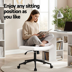Artiss Office Desk & Chair Set 150cm Computer Desk with 6 Storage Shelves & Ergonomic Cross Legged Chair Armless Cross PU Leather Office Chair with Wheels