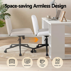 Artiss Office Desk & Chair Set 150cm Computer Desk with 6 Storage Shelves & Ergonomic Cross Legged Chair Armless Cross PU Leather Office Chair with Wheels