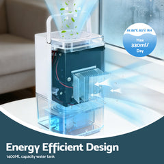 Devanti 1400ML Portable Dehumidifier Quiet Sleep Mode Timer Auto Off Bedroom White