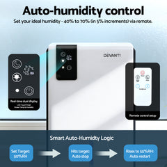 DEVANTI 2000ml Portable Dehumidifier Moisture Absorber Home Bedroom Quiet Remote