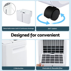 Devanti 16L Dehumidifier Portable Air Dryer Moisture Absorber 5.5L Water Tank Home