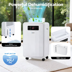 Devanti 70L Dehumidifier Commercial Moisture Absorber Air Dryer 8.5L Water Tank