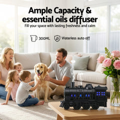 Devanti Train Aroma Diffuser Essential Oil Humidifier 300ml Smoke Ring LED Timer
