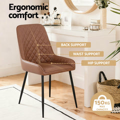 Artiss 2x Dining Chairs Retro PU Leather Kitchen Lounge Cafe Accent Chair Brown
