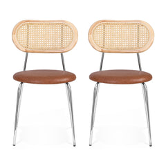 Artiss 2x Dining Chairs PU Leather Rattan Kitchen Lounge Cafe Accent Chair Brown