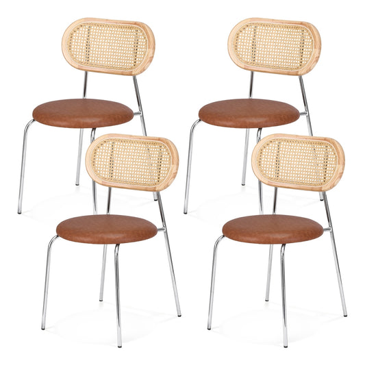 Artiss 4x Dining Chairs PU Leather Rattan Kitchen Lounge Cafe Accent Chair Brown