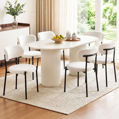 Artiss Dining Chairs Set of 6 Sherpa Boucle White