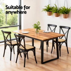 Artiss 2x Dining Chairs Rattan Wooden Kitchen Accent Chair Cafe Lounge Rubber Wood