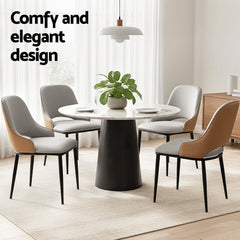 Artiss 4x Dining Chairs Hollow PU Leather Kitchen Lounge Cafe Accent Chair Grey