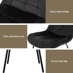 Artiss 2x Dining Chairs Velvet Tufted Kitchen Lounge Cafe Accent Chair Black