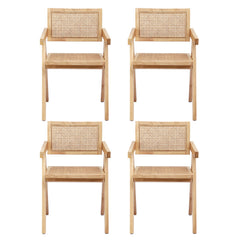 Artiss 4x Dining Chairs Wooden Rattan Seat Rubber Wood Frame