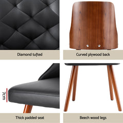 1 Set of 4 Artiss Dining Chairs Black PU