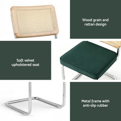Artiss Dining Chairs Set of 2 Velvet Rattan Cantilever Green