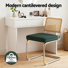 Artiss Dining Chairs Set of 4 Velvet Rattan Cantilever Green