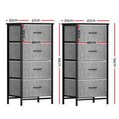 Artiss Set of 2 Chest of 4 Drawers Storage Dresser Tallboy Grey