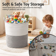 Artiss Woven Laundry Basket with handles Foldable White & Grey