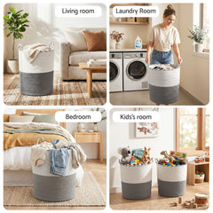 Artiss Woven Laundry Basket with handles Foldable White & Grey