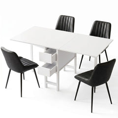 Artiss Dining Table and Chairs Set 5pcs Foldable Kitchen Furniture with 2 Drawers Black and White