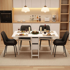 Artiss Dining Table and Chairs Set 5pcs Foldable Kitchen Furniture with 2 Drawers Black and White