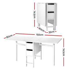 Artiss Dining Table and Chairs Set 5pcs Foldable with 2 Drawers Black and White