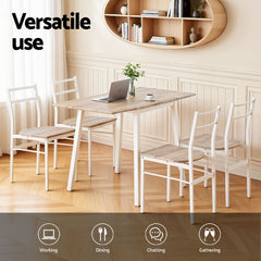 Artiss Dining Table and Chairs Set 5pcs with Extendable 60-120cm Drop-Leaf Table Natural White