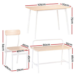 Artiss Dining Table and Chairs Set of 4 Bench Kitchen Furniture Natural and White