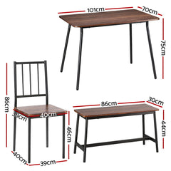 Artiss Dining Table and Chairs Set of 4 Bench Kitchen Furniture Rustic Brown