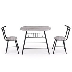 Artiss Oval Dining Table Set 3PC Space-Saving Bistro Kitchen Storage Wine Rack Grey