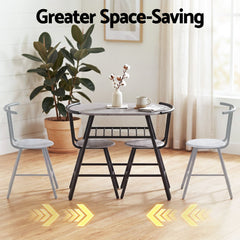 Artiss Oval Dining Table Set 3PC Space-Saving Bistro Kitchen Storage Wine Rack Grey