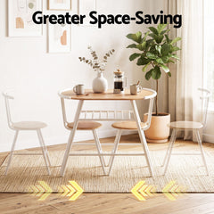 Artiss Oval Dining Table Set 3PC Space-Saving Bistro Kitchen Storage Wine Rack Natural White