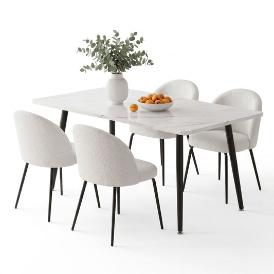 1 Artiss Dining Table and 4 Chairs Set White Marble Style