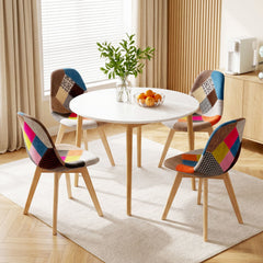 1 Artiss Dining Table and 4 Fabric Eiffel Chairs Set White