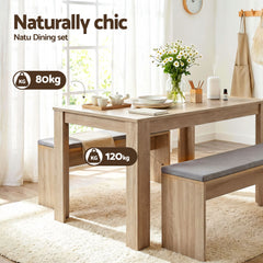 Artiss 3 Piece Dining Sets, 120cm Wooden Dining Table and 2 Upholstered Chairs Set, Space-Saving Modern Kitchen Dining Suite for Home Apartment (Oak)