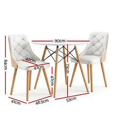 Artiss Dining Table and Chairs Set 3PCS 90cm 2 Seater Round Dining Set for Kitchen, Apartment, Dining Room White