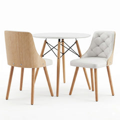 Artiss Dining Table and Chairs Set 3PCS 90cm 2 Seater Round Dining Set for Kitchen, Apartment, Dining Room White