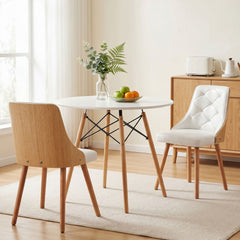 Artiss Dining Table and Chairs Set 3PCS 90cm 2 Seater Round Dining Set for Kitchen, Apartment, Dining Room White